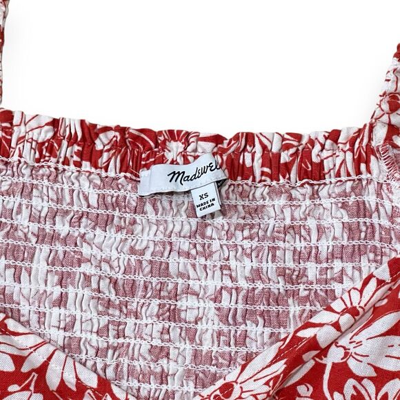 Madewell Anita Abstract Floral Linen Wrap Puff Sleeve Top XS Roasted Squash Red - Picture 4 of 11